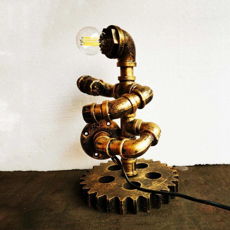 Iron Gear Steam Punk Loft Table Lights Wood Lights Robot Retro Vintage Bedroom Table Lamp (WH-VTB-32)