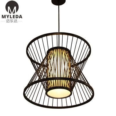 Modern Chinese Style Metal Iron Bamboo Cage Pendant Light
