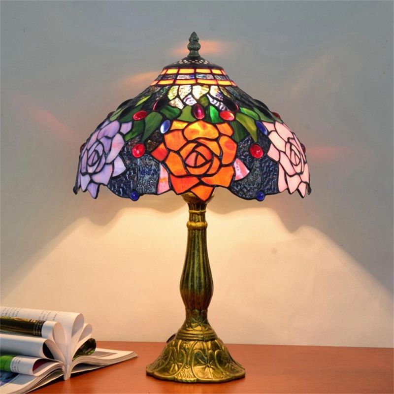 European Mediterranean Creative Blue Baroque American Retro Tiffany Stained Glass Table Lamp