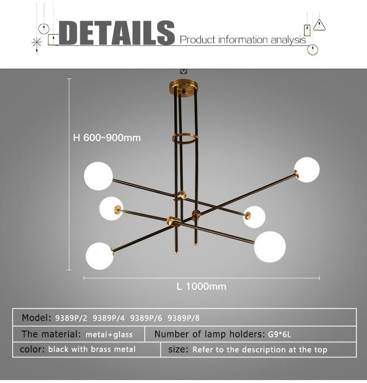 Modern Metal Pendant Lamp Glass LED Hotel Chandelier