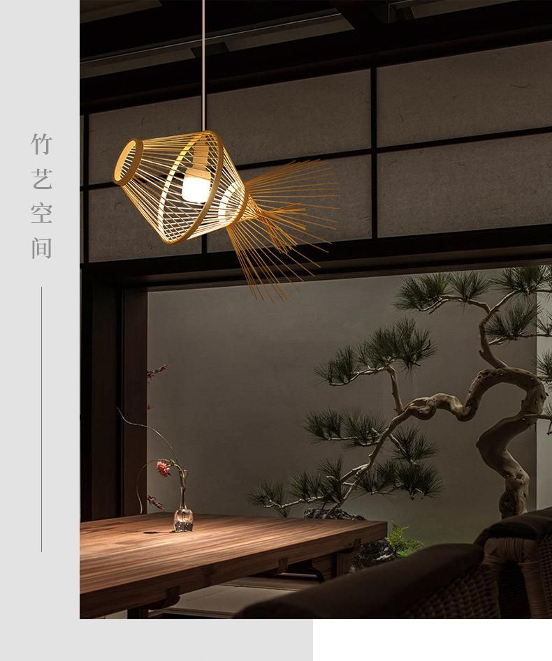Chinese Bamboo Weaving Zen Living Room Dining Room Study Lamps Tea Room Bamboo Art Retro Natural Chandelier