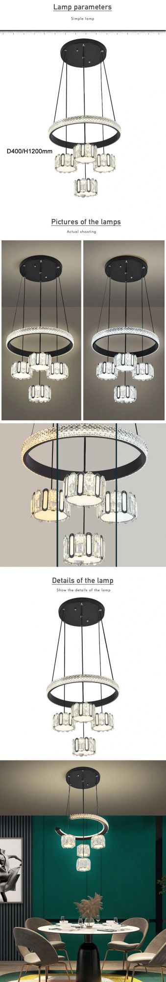 Home Ceiling Acrylic Chandelier Living Room Hanging LED Pendant Light