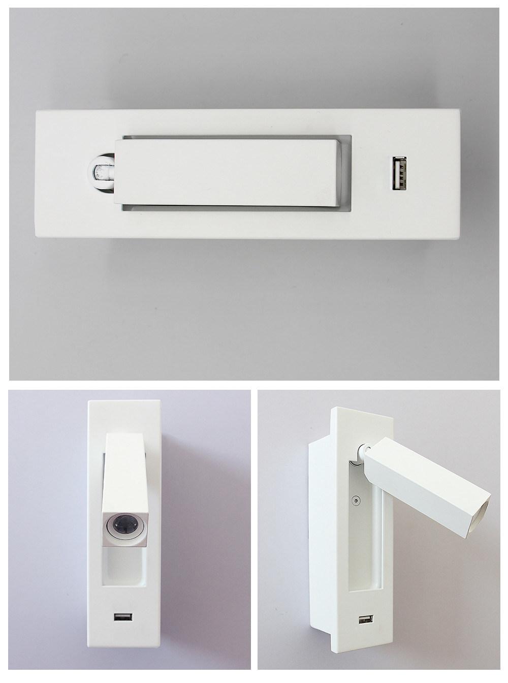 USB Wall Lamp for Bedroom Bedside Reading Lighting Ressessed Aluminum Wandlamp Sconces Fixtures Modern Book Lights