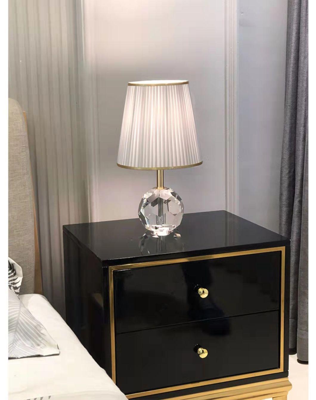Warm Bedside Light Crystal Lamp Pleated Shade