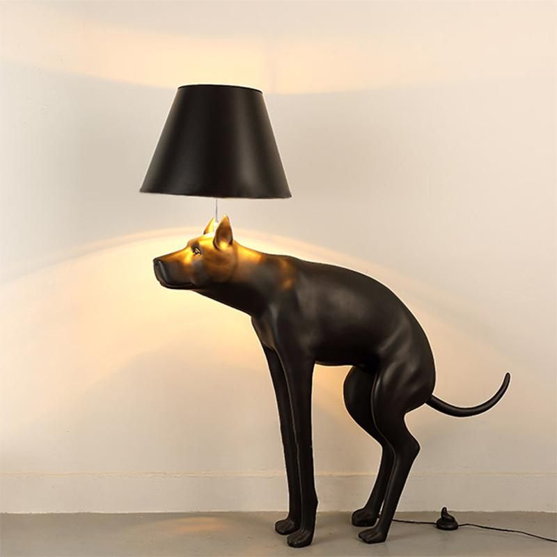 Simple Art Resin Cloth Cover Big Dog LED Living Room Hotel Club Animal Small Black Dog Table Lamp for Living Room Floor Lamp