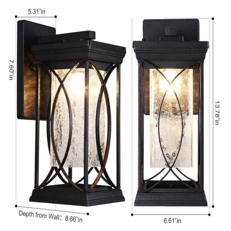 Modern Outdoor Wall Light Exterior Light Fixtures Black Aluminum with Crack-Like Glass Create Gorgeous Lighting Effects UL and IP65 Waterproof Wall Sconce