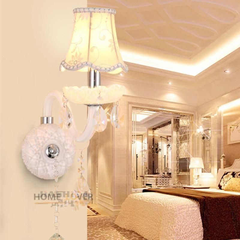Modern Design LED Luxury Hanging K9 Crystal White Wall Lamps Bedroom Headboard Wall Sconce (WH-OR-162)