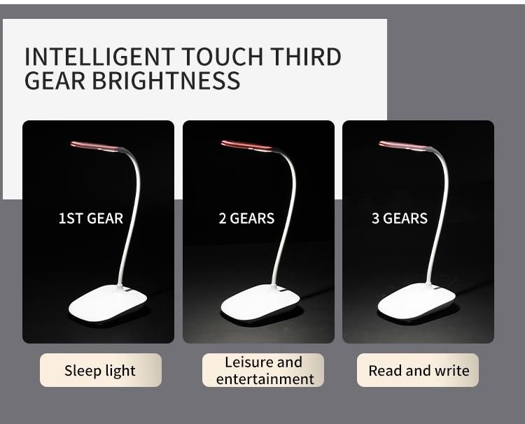 LED Desk Lamp Touch Switch Rechargeable Flexible Reading Light