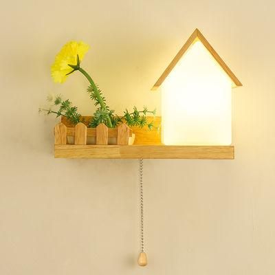 Solid Wood LED Bedroom Light with Switch, Living Room Wall Light