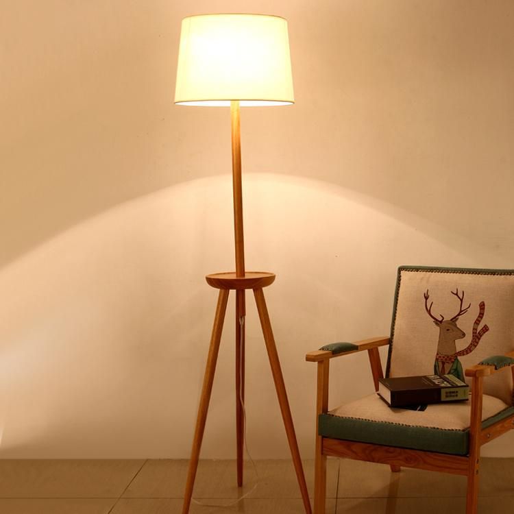 Tripod Wooden Fabric Lampshade Floor Lamp Living-Room Bedroom Light