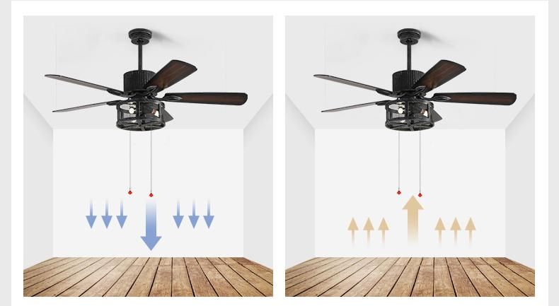 Industrial Cool Wind Retro Dining Room Living Room Wood Blade Leaf Fan Remote Control Electric Ceiling Fan Lamp