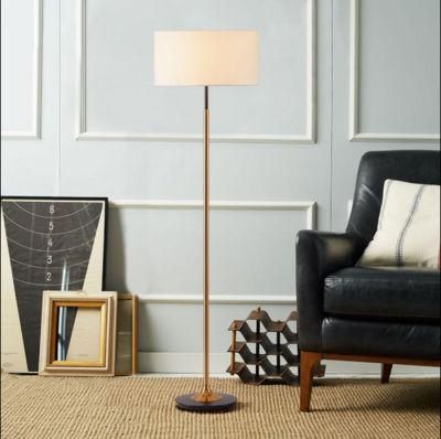 Post Modern Gold and Black Hotel Bedside Standing Floor Lamp with Fabric Shade for Reading