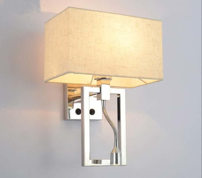 So Practical Modern Chrome Bedside 3W LED Wall Sconces Lamp Lights with Fabric Shade for Hotel or Home Bedroom