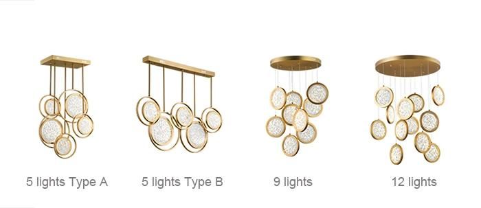 Zhongshan Lighting Factory Modern Chandelier Hanging Pendant Light in Brass Gold for Dining Room