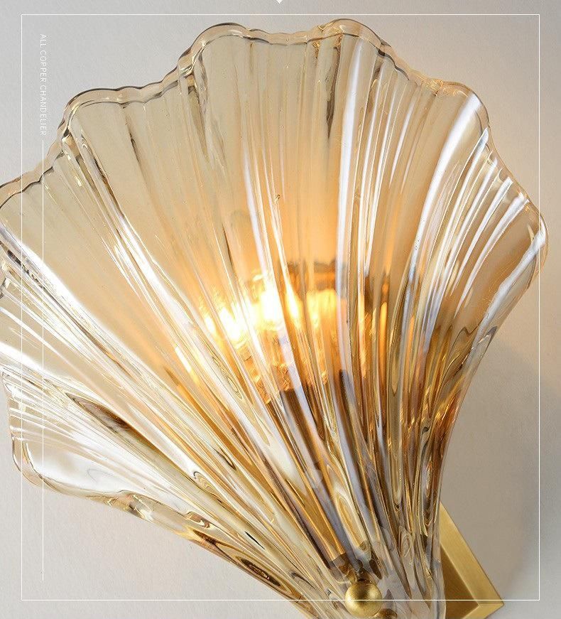 LED All-Copper Light Luxury Crystal Wall Lamp Living Room Background Wall Lamp Bedroom Bedside Lamp Shell Lamp