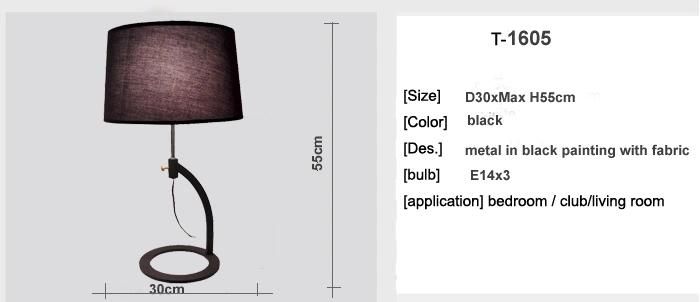 Black Metal Hotel Modern Desk Table Lamp Light with Fabric Shade for Living Room, Height Can Be Adjustable