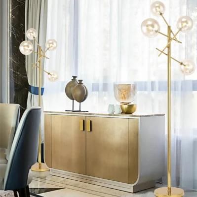 Modern Floor Lamp G4 Amber Glass Floor Lamps Standing Light Glass Shade Metal Base Standing Lamp (WH-MFL-71)