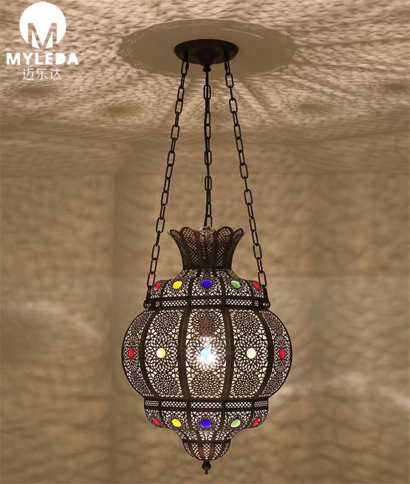 Vintage Antique Brass Cage Pendant Light with Edison Bulb Lamp