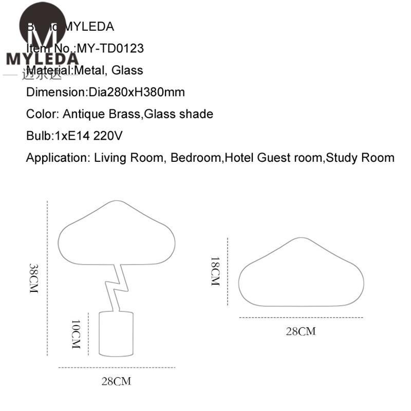 Mashroom Glass Golden Metal Hotel Modern Desk Table Lamp Light