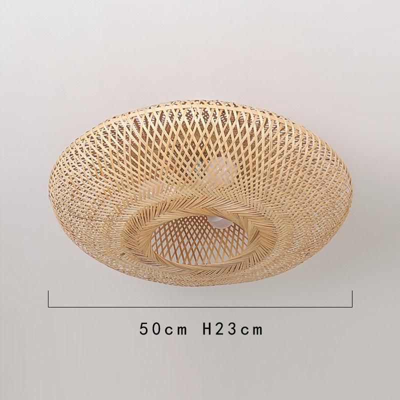 Round Bamboo Wicker Rattan Semi Flush Mount Ceiling Light (WH-WA-36)