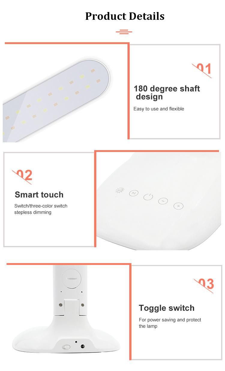 ABS Material and Energy Saving Eye-Protect Flexible LED Stand Reading Lamp with Three-Mode Light and Timer