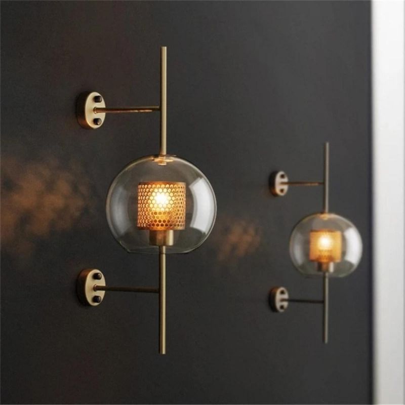 Industrial Wind Grid Living Room Wall Lamp American Simple Creative Bedroom Lamps Restaurant Study Loft Retro Glass Wall Lights