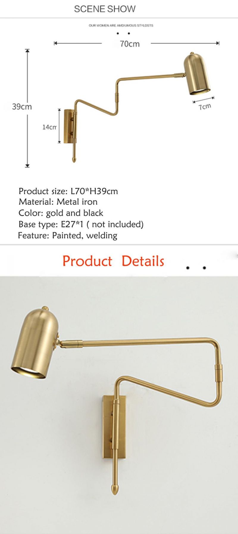 Adjustable Long-Arm Retractable Wall Lamp Creative with Switch Reading Bedside Retractable Light (WH-OR-49)