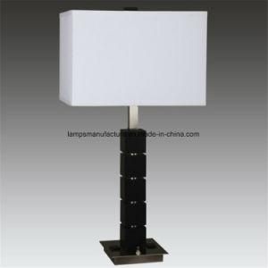 Square Wood Hotel Table Lamp with 2power Outlet in The Base