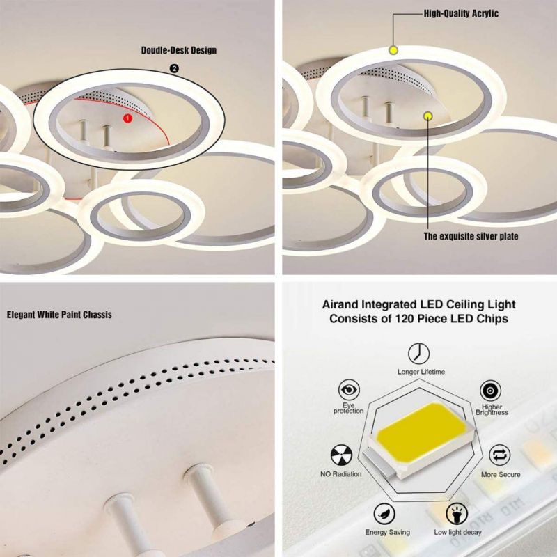 Modern Interior Decorative Lamp 6 Head Ring Recessed Dimmable LED Ceiling Light