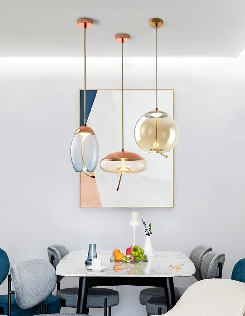 Smoke Grey, Clear Modern Seeded Glass LED Pendant Light in Different Sizes for Bedside