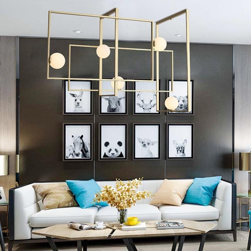 Modern Loft Iron Art Geometric Square Ceiling Light Minimalist Creative Retro Industrial Style Glass Ball LED G9 Lighting