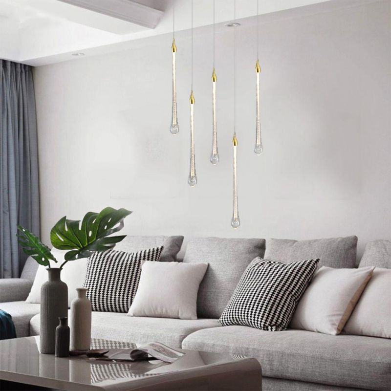 Long Water Drop Warm Lighting 3000K Metal Crystal 10*3W Chandelier