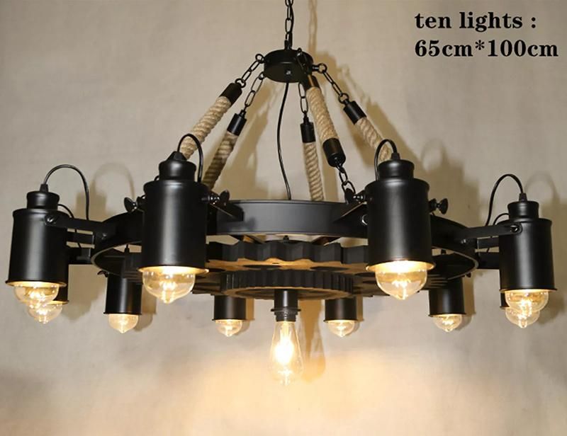 Vintage Iron Black 6 Light Chandelier Pendant Lamp European Rope Lamp