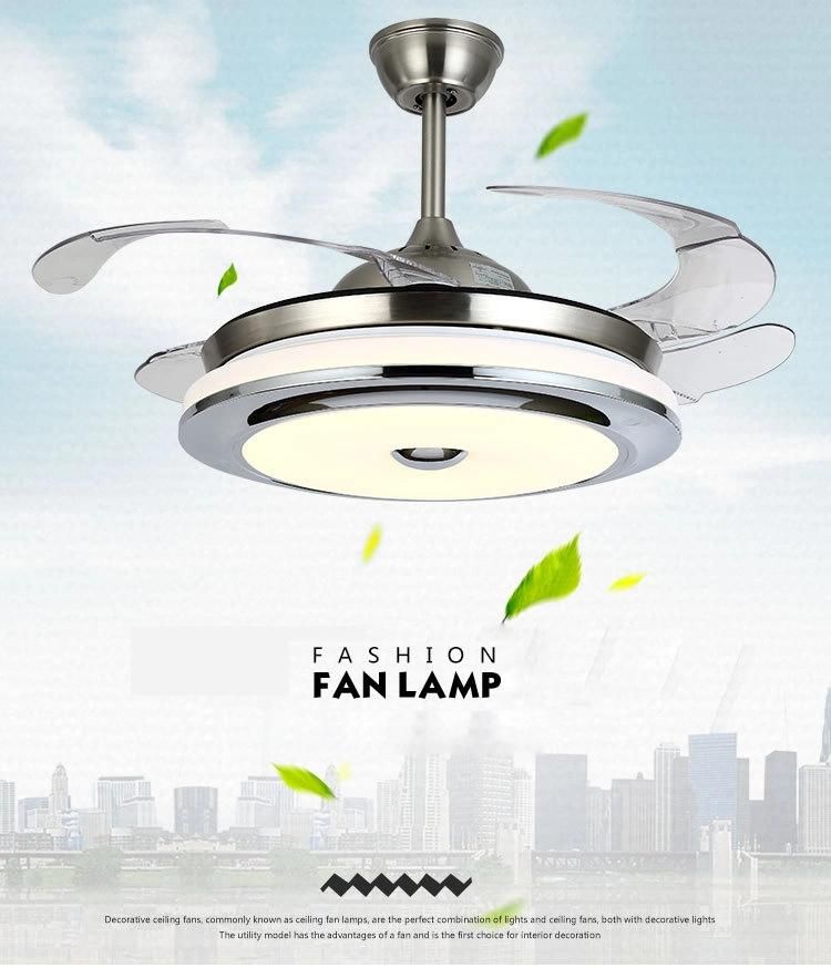 Home Appliance Living Room Restaurant LED Invisible Blades AC110V/220V LED Ceiling Fan with Light