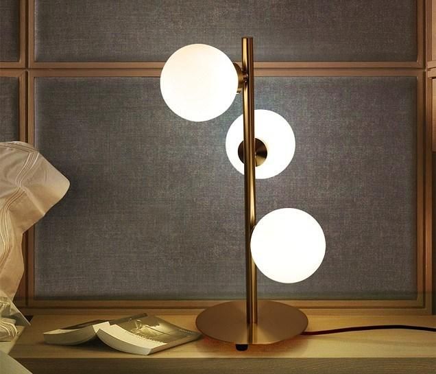 Hotel Decor Style Glass Table Lamp 3 Ball Milky White LED Table Light Hotel Projects Golden Metal Glass Ball LED Table Lamp and Floor Lamp