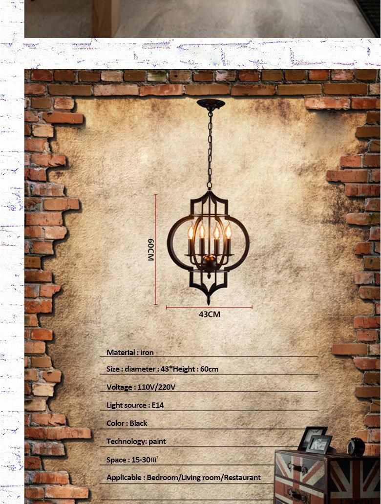 Creative Iron Pendant Lamp E14 American Decor Pendant Lamp Indoor Black Chandelier (WH-VP-114)