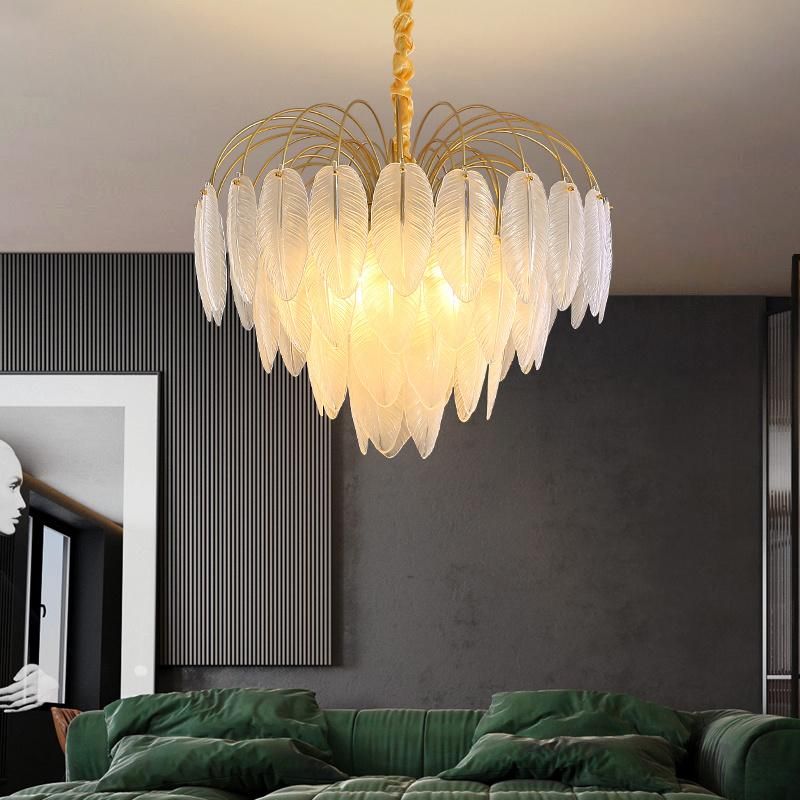 Leaf Shape Crystal Chandelier Bedroom Dining Room Retro Pendant Lamp