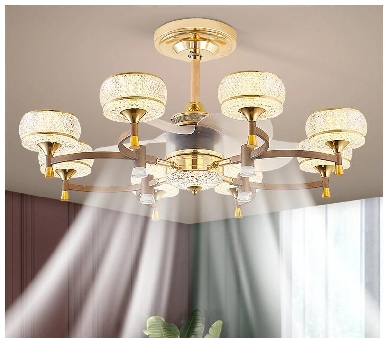 Drop Shipping Home Stealth Ceiling Fan with LED Light Remote Control Crystal Chandeliers Luxury