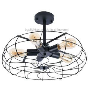 Black Color E27 5 Heads Metal Cage Fan Ceiling Lamps for Living Room