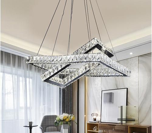 Modern LED Crystal Lighting Pendant Lamp Hanging Light for Bedroom Square Shape Decorative