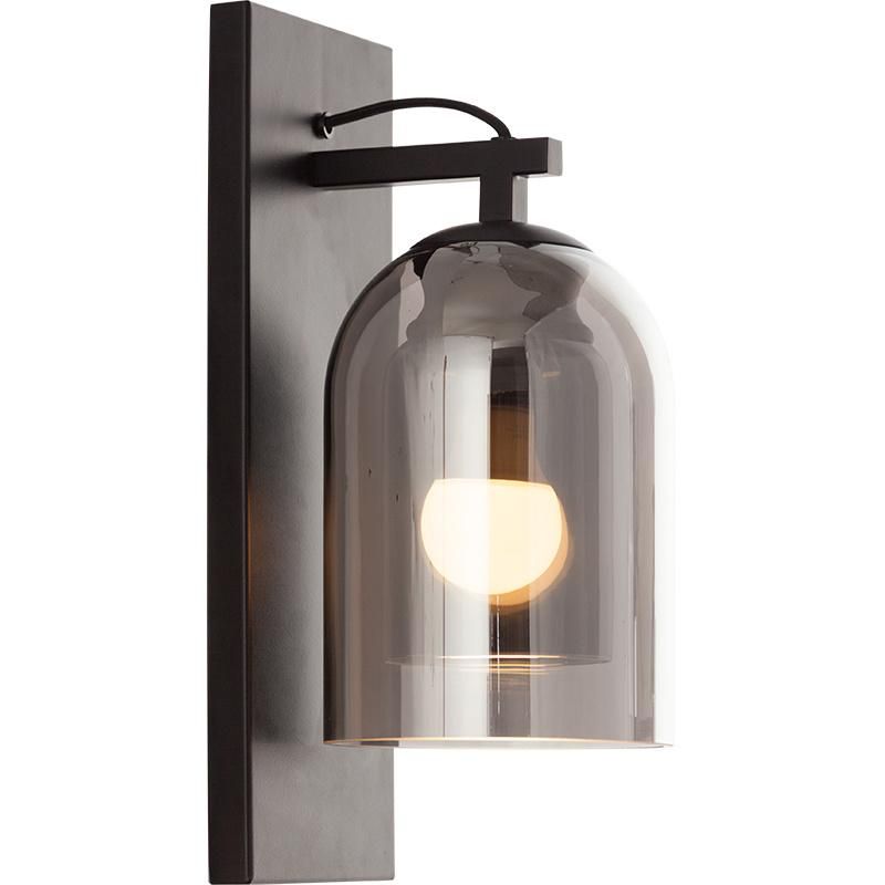 Black Chrome Wall Sconce Lighting Vintage Industrial Fixture with Smoke Double Glass Shade Indoor Rustic Farmhouse Wall Lamp for Headboard Bedroom Garage Porch