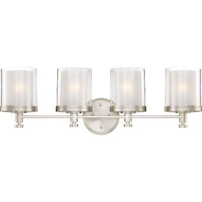 4 Light Double Glass Bath Wall Light in Brushed Nickel