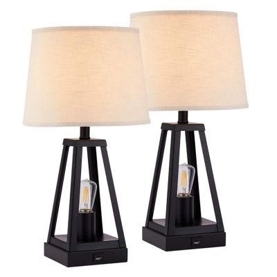 Indoor Home Bedside Iron USB Table Lamp Black Desk Lamp LED Light