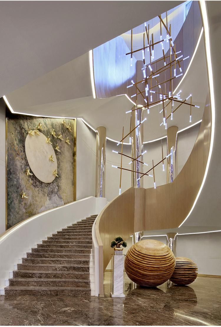New Design Decorative Long Stairway Show Room Dining Hall Luxury Acrylic LED Chandelier Lamp