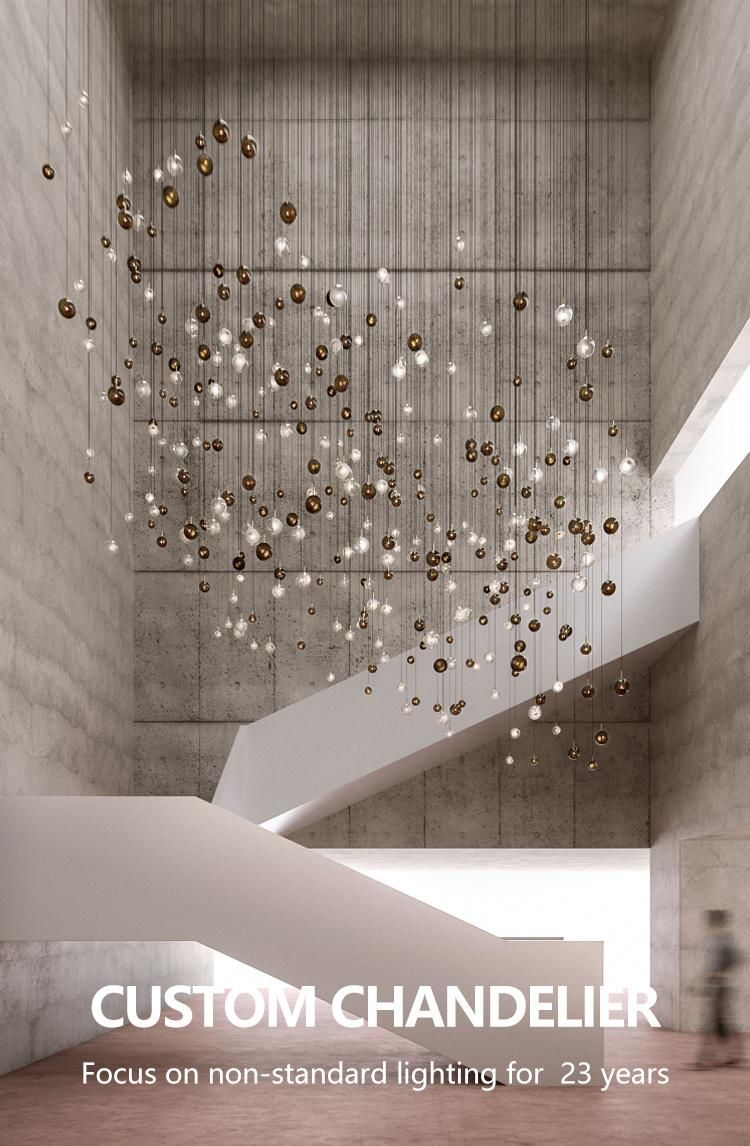Large Custom Round Spherical Hotel Villa Long Staircase LED Chandelier