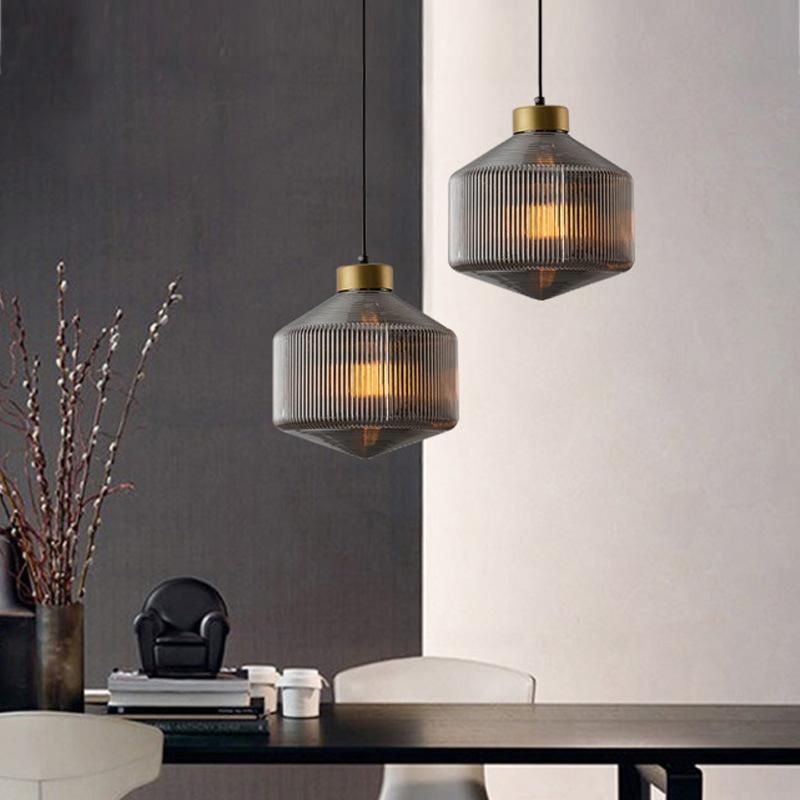 Nordic Simple Luxury Pendant Lights Counter Gustaof Drum Shaped Patterned Glass Pendant Light (WH-AP-296)