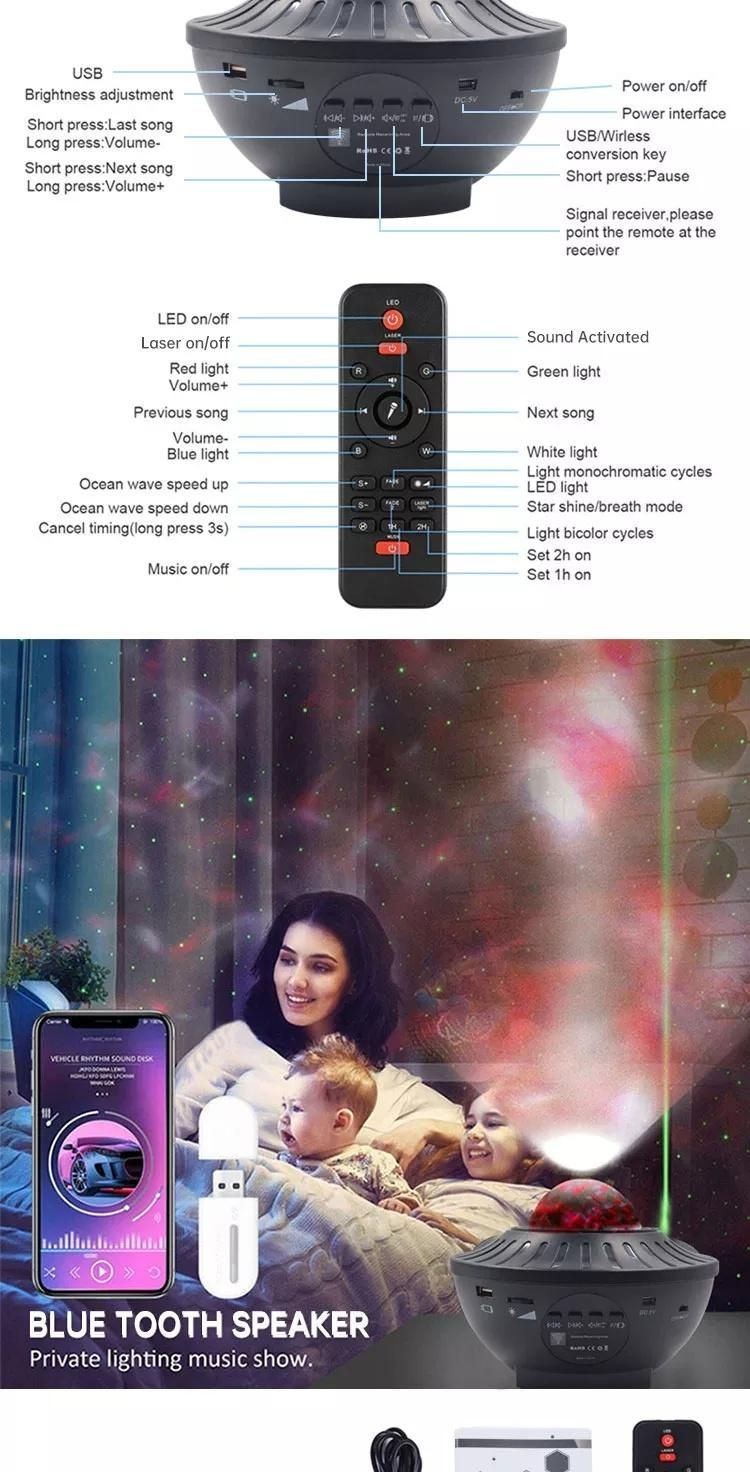 Kinscoter New Smart Rotatable Baby 3D Starry Ocean Music LED Star Night Light Projector with Remote Control for Kid