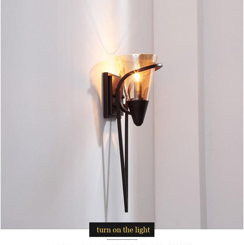 American Style Living Room Glass Lampshade Black Background Wall Lamp (WH-VR-27)