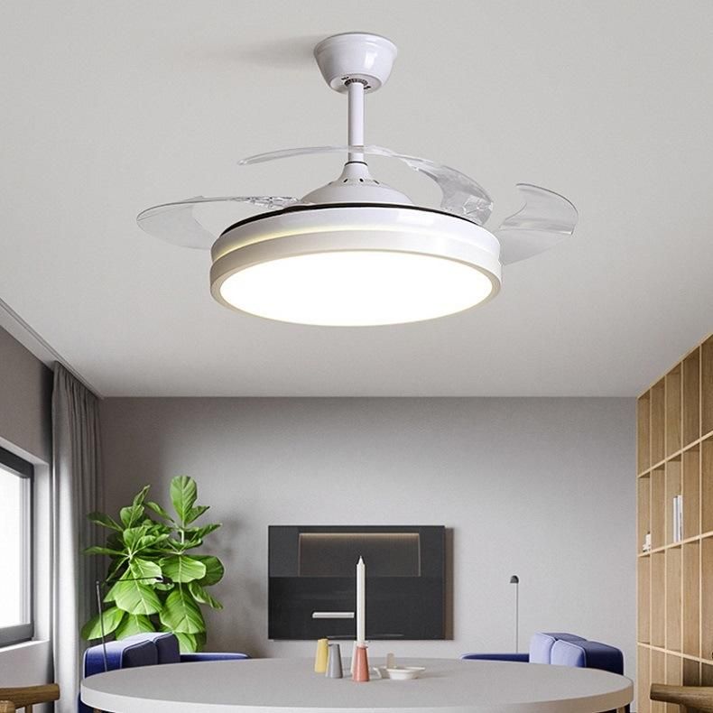 42 Inch Modern Simple Style Fan Light Retractable Blade Ceiling with Remote Control LED Light