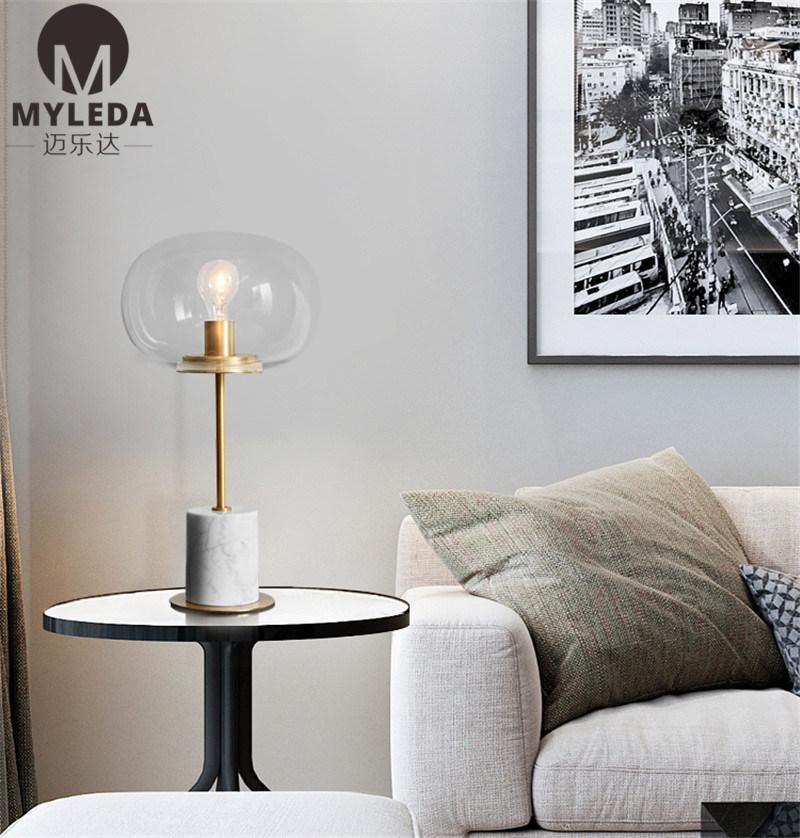 Modern Hotel Decorative Marble Base and Glass Shade Table Lights